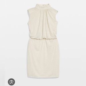 NWTS White House Black Market embellished blouson mini dress 0 xs cream studded